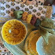 Cotton Placemat Samode Butti - Ochre & Blue