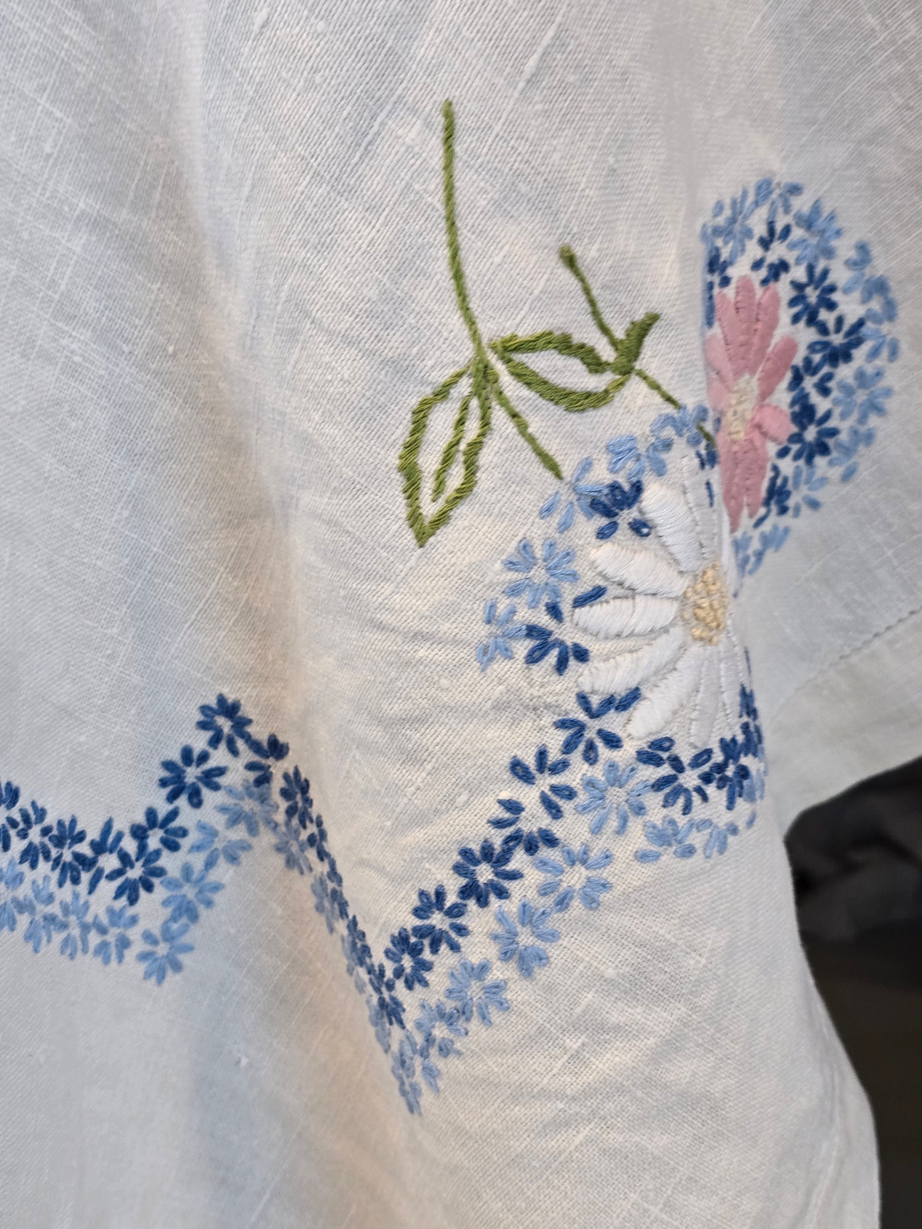 Vintage Linen Tablecloth - Hand Embroidered