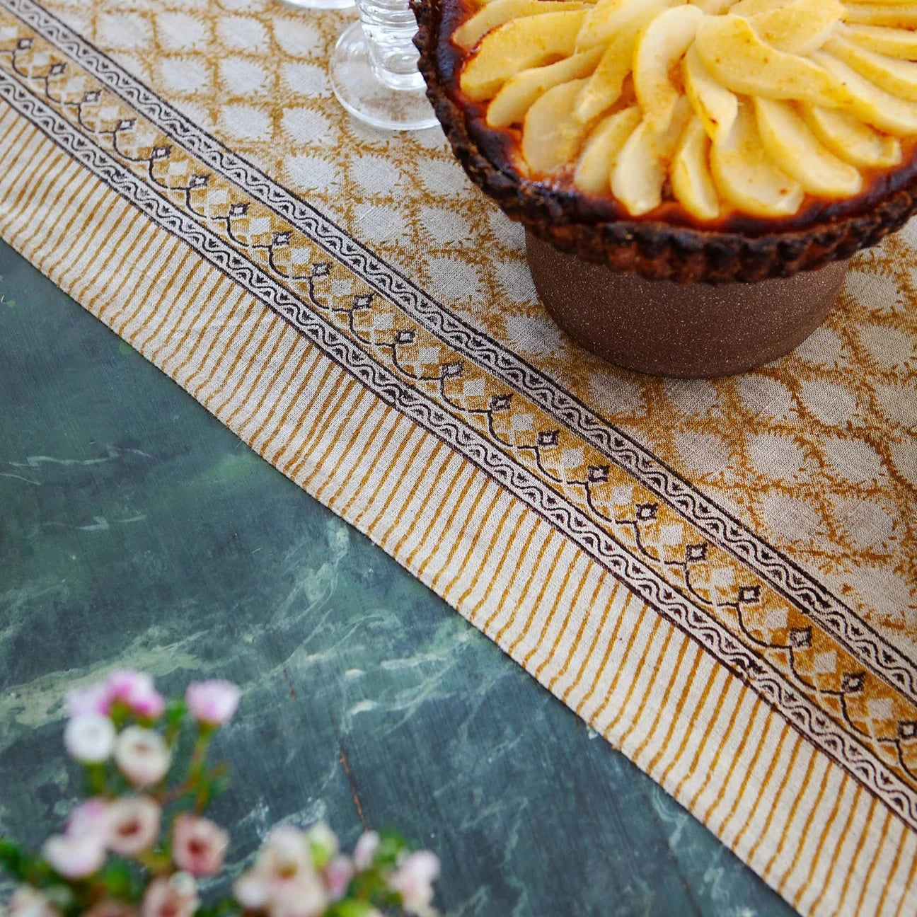 Linen Tablecloth Cypress Design - Ochre