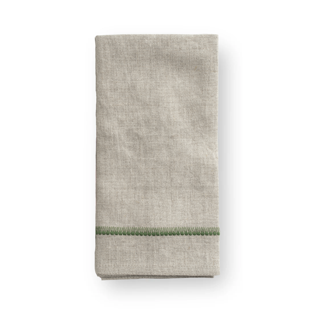 Deluxe Linen Napkin with Embroidered Edge - Green