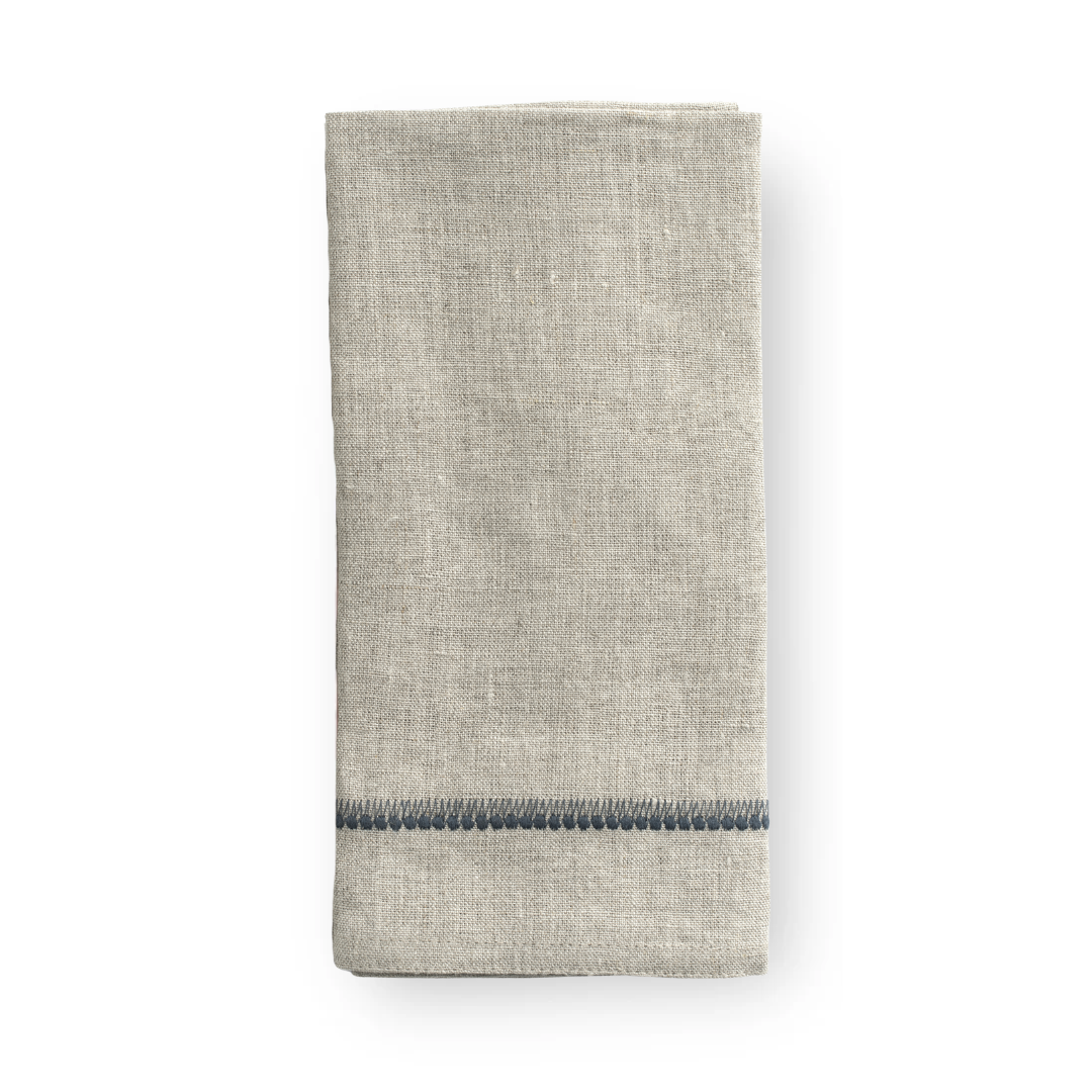 Deluxe Linen Napkin with Embroidered Edge - Navy Blue