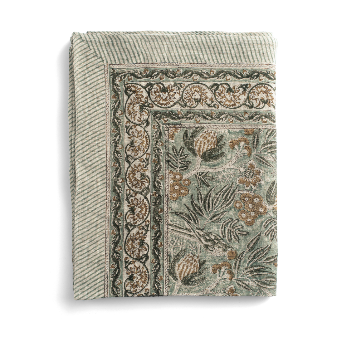 Linen Tablecloth Parrot - Seafoam