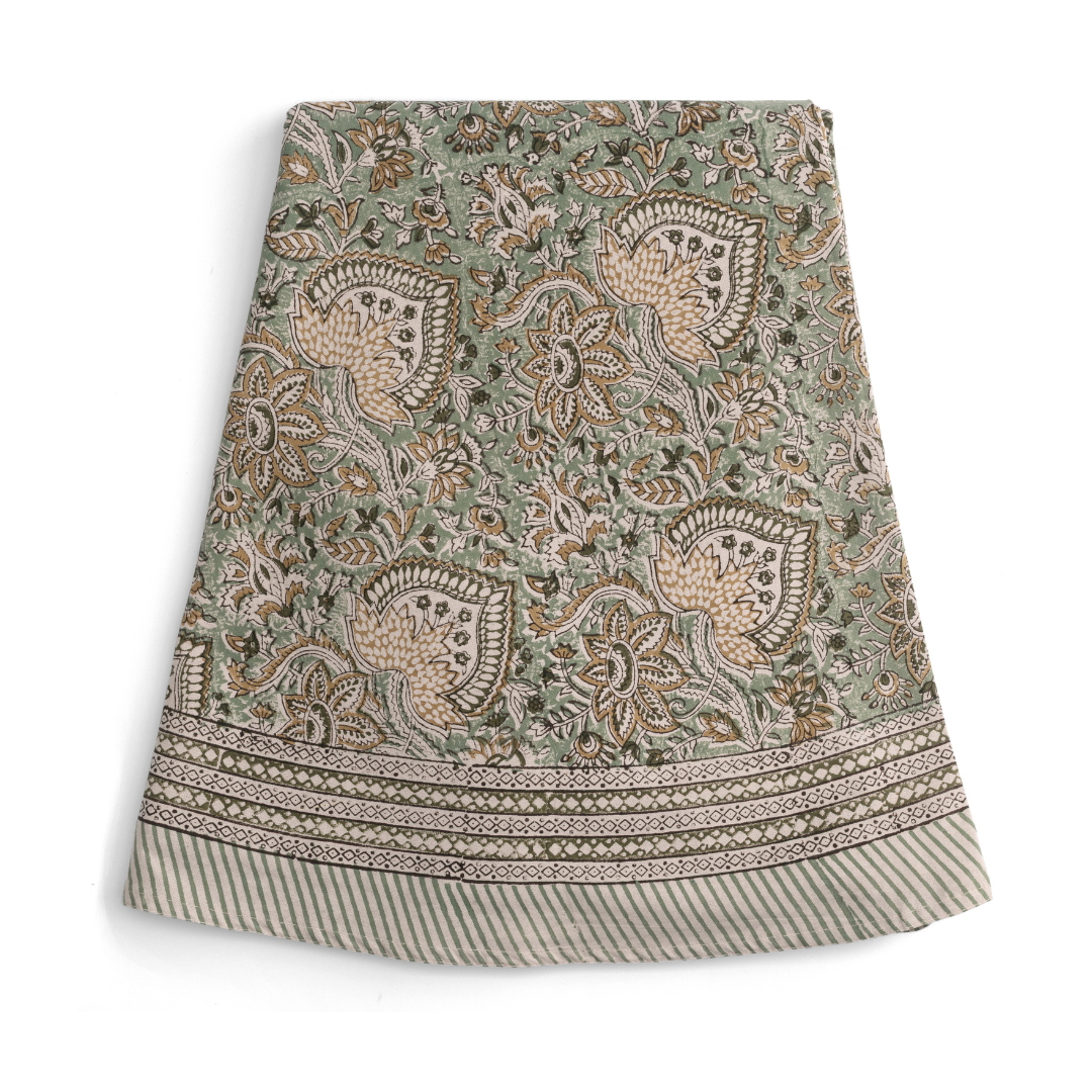 Cotton Tablecloth Oriental Design - Seafoam