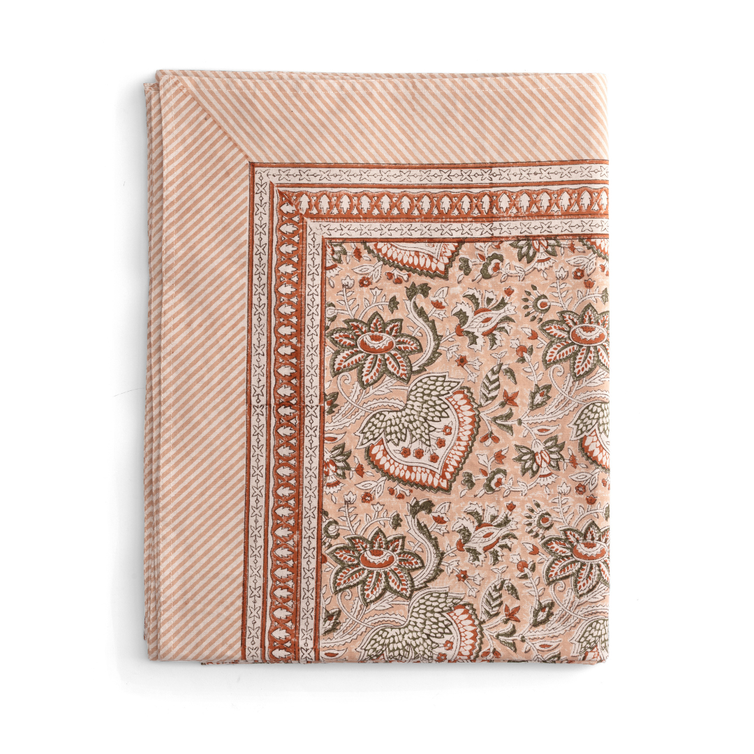 Cotton Tablecloth Oriental Design - Peach
