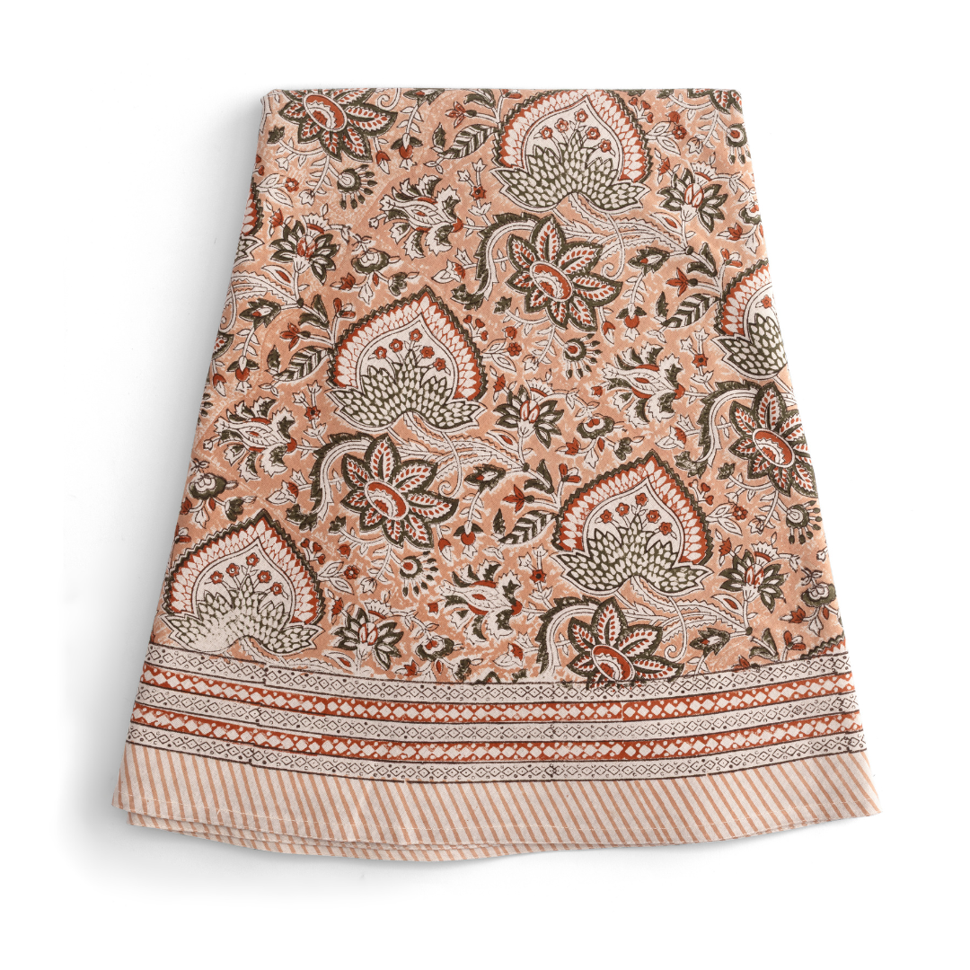 Cotton Tablecloth Oriental Design - Peach