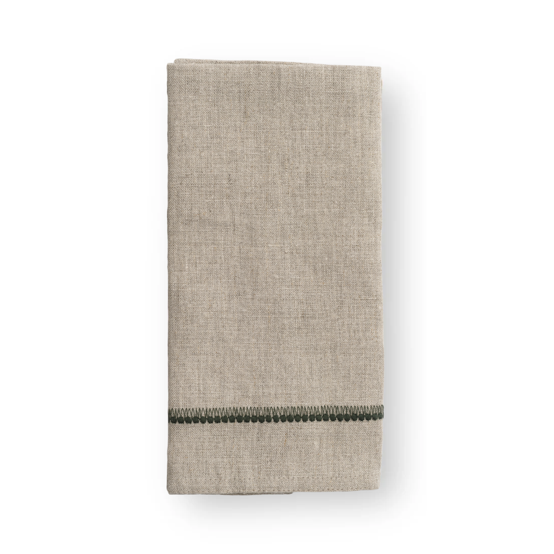 Deluxe Linen Napkin with Embroidered Edge - Moss