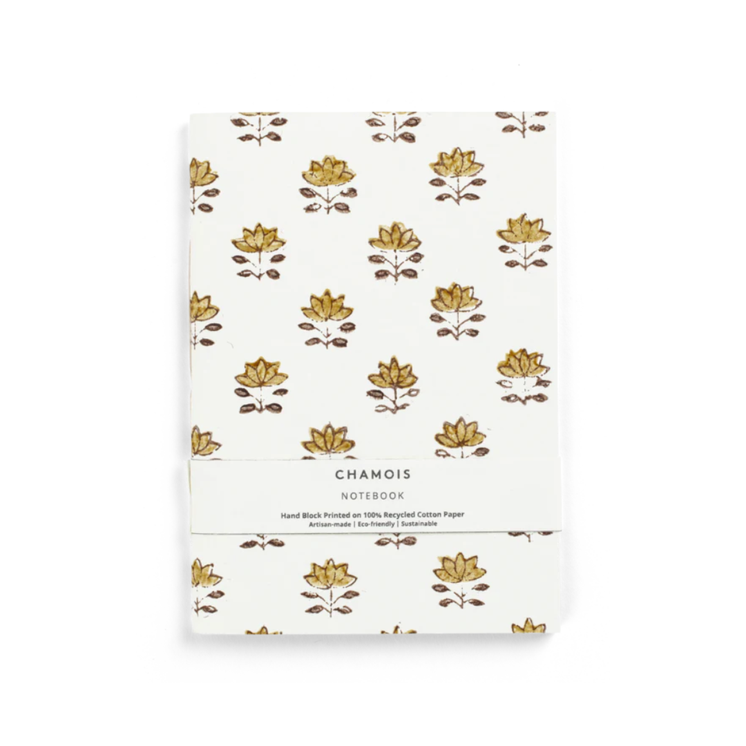 Hand block printed notebook - Ochre/Grey
