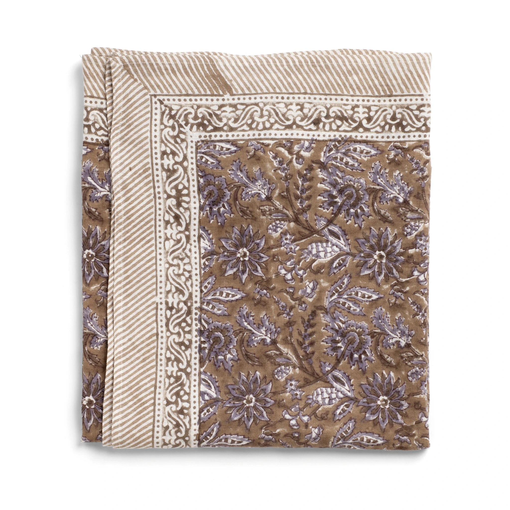 Linen Tablecloth Indian Summer Design - Beige/Lavender