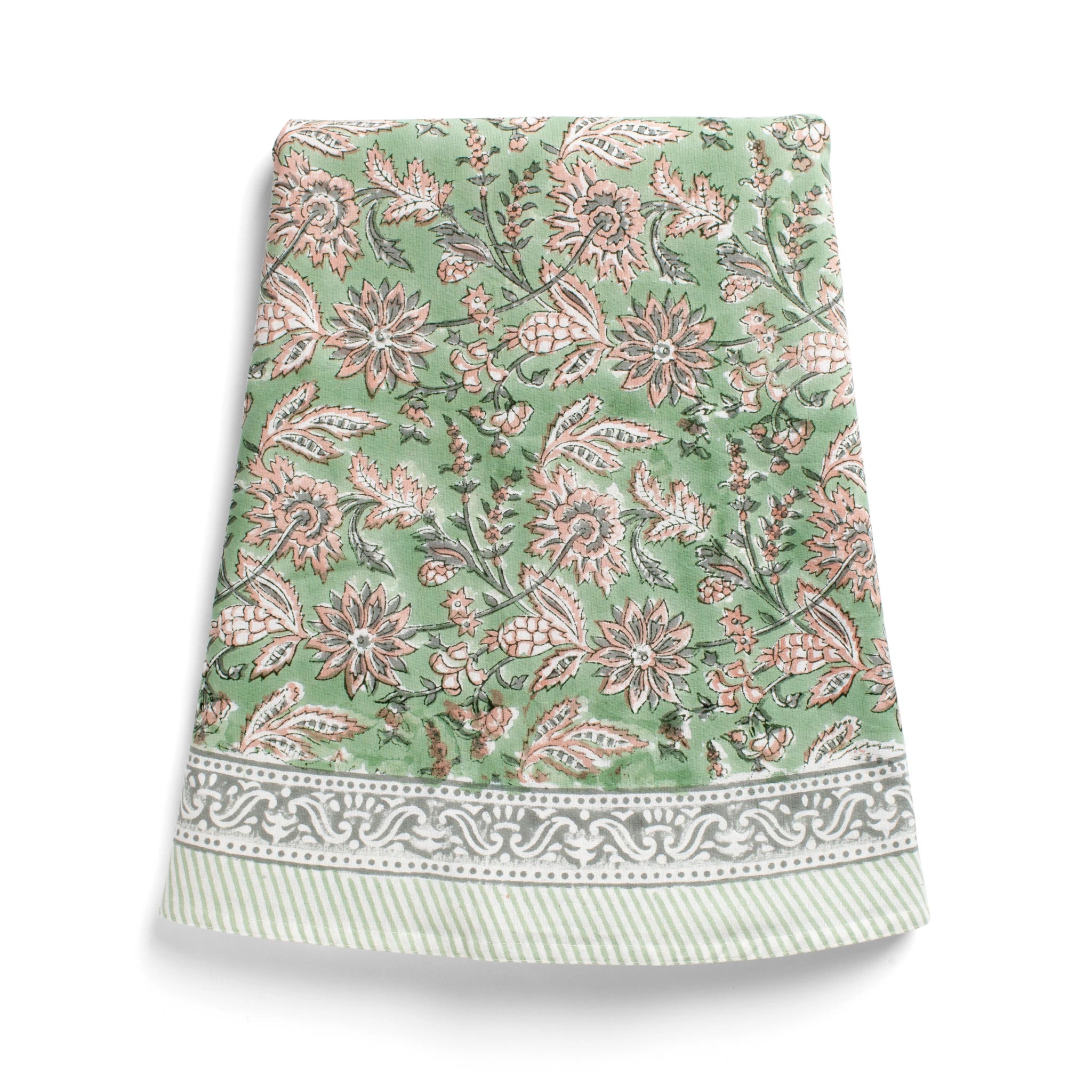 Cotton Tablecloth Indian Summer Design - Green/Rose