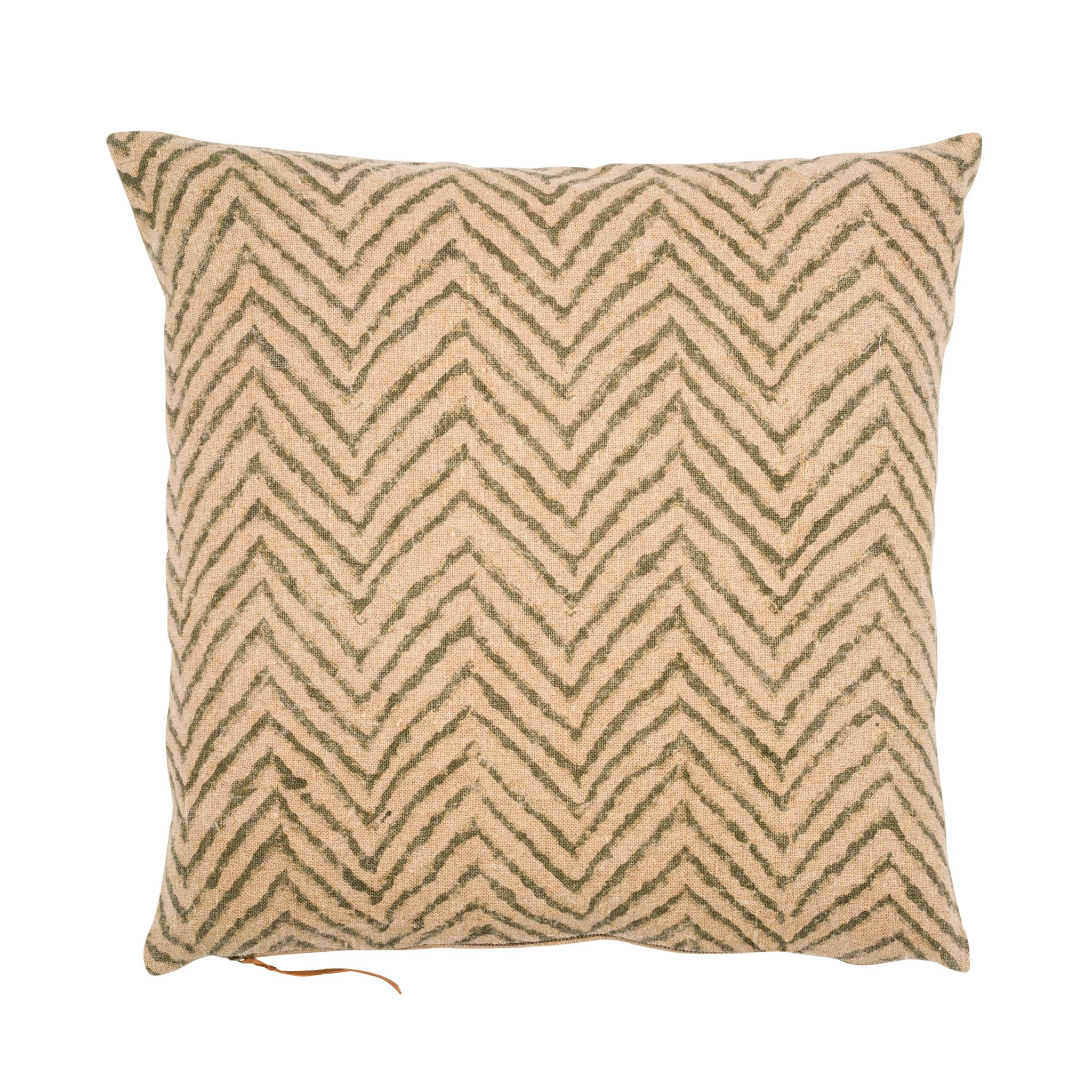 Linen Cushion Cover Chevron Design - Green