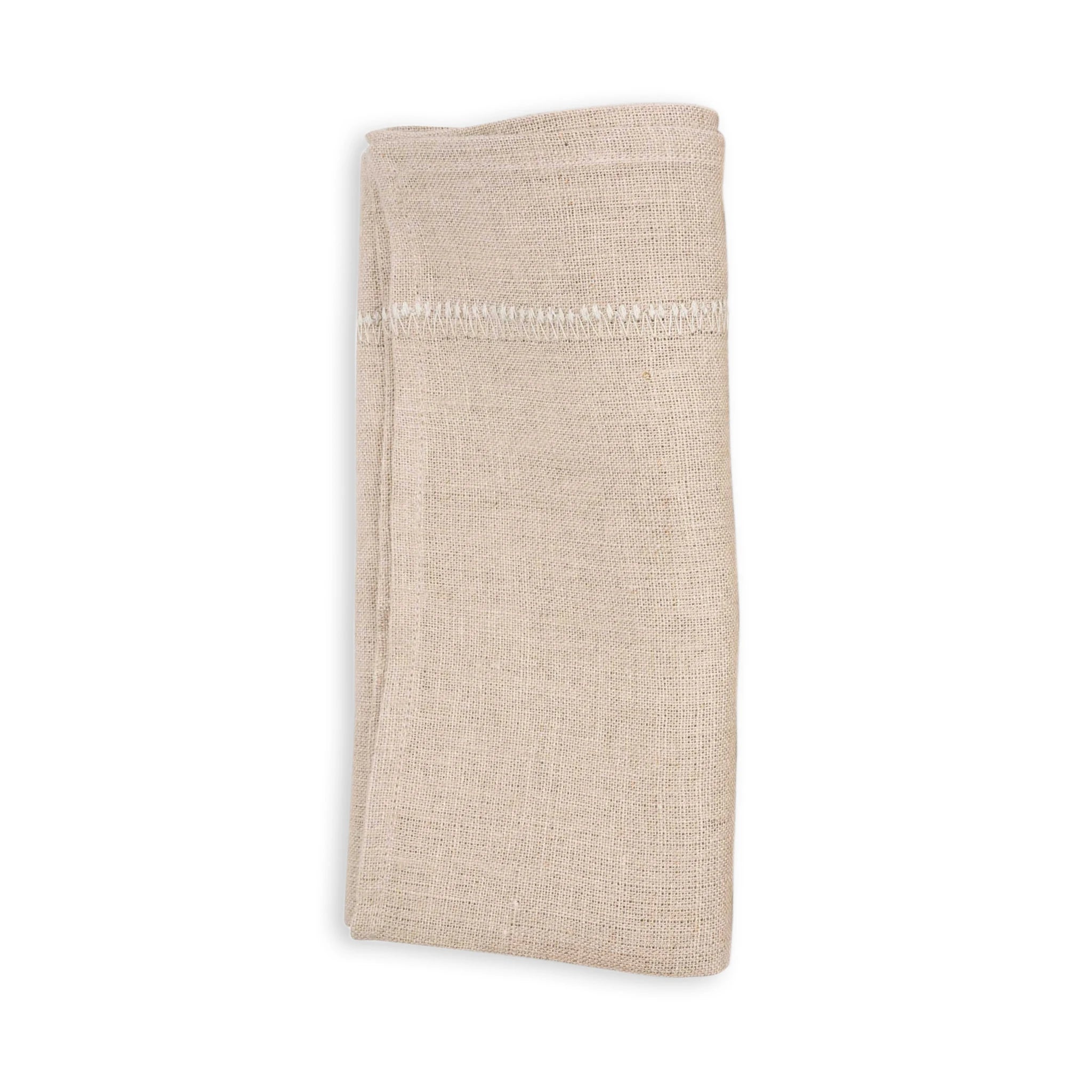 Deluxe Linen Napkin with Embroidered Edge - Natural Beige