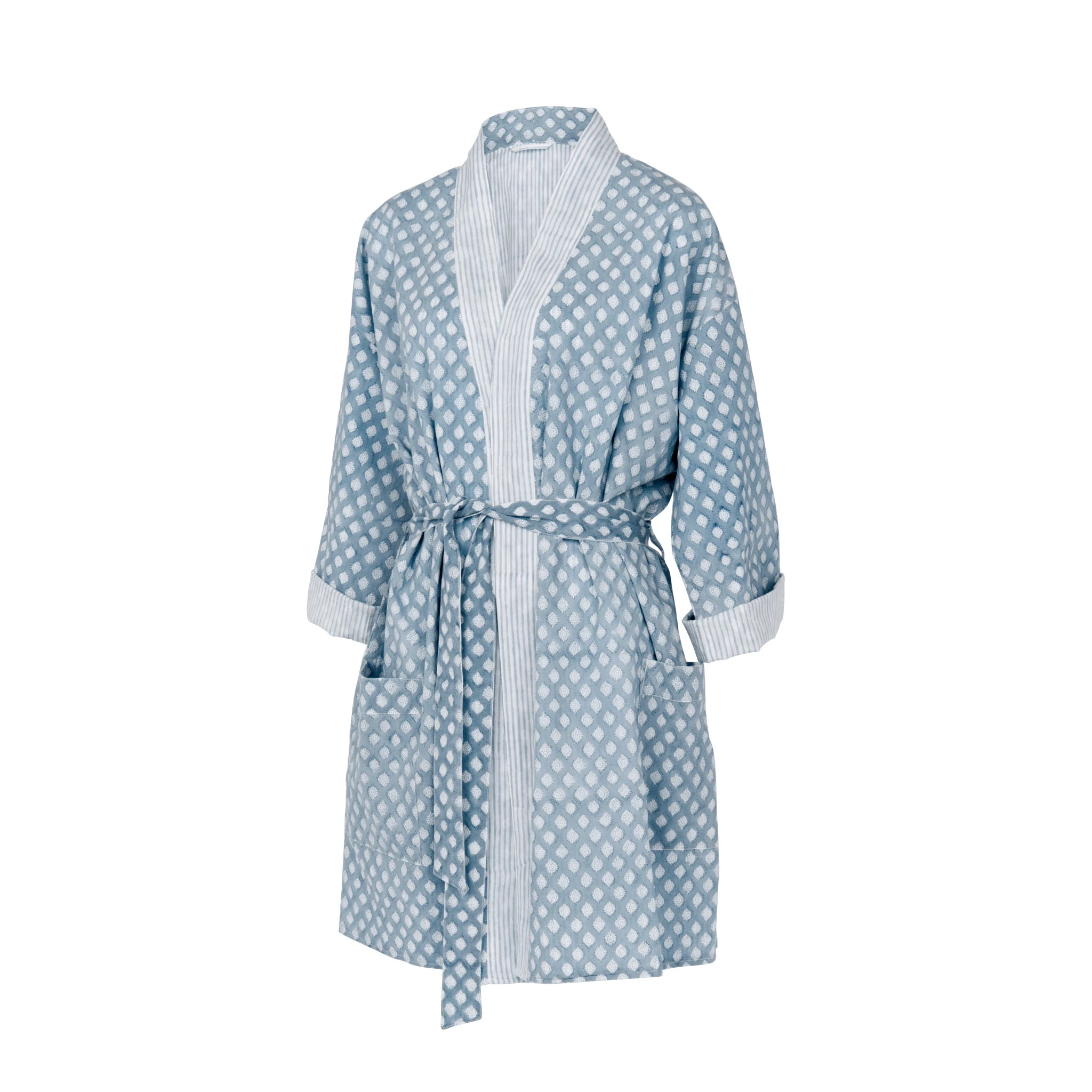 Cotton Reversible Kimono Medallion Design - Cashmere Blue