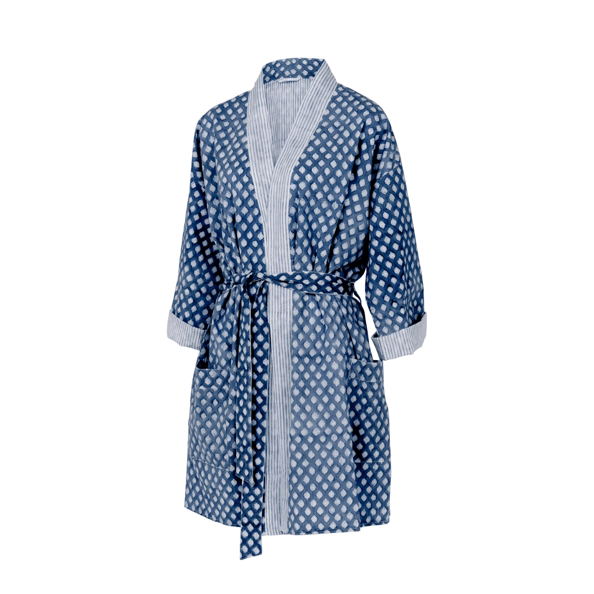 Cotton Reversible Kimono Medallion Design - Navy Blue