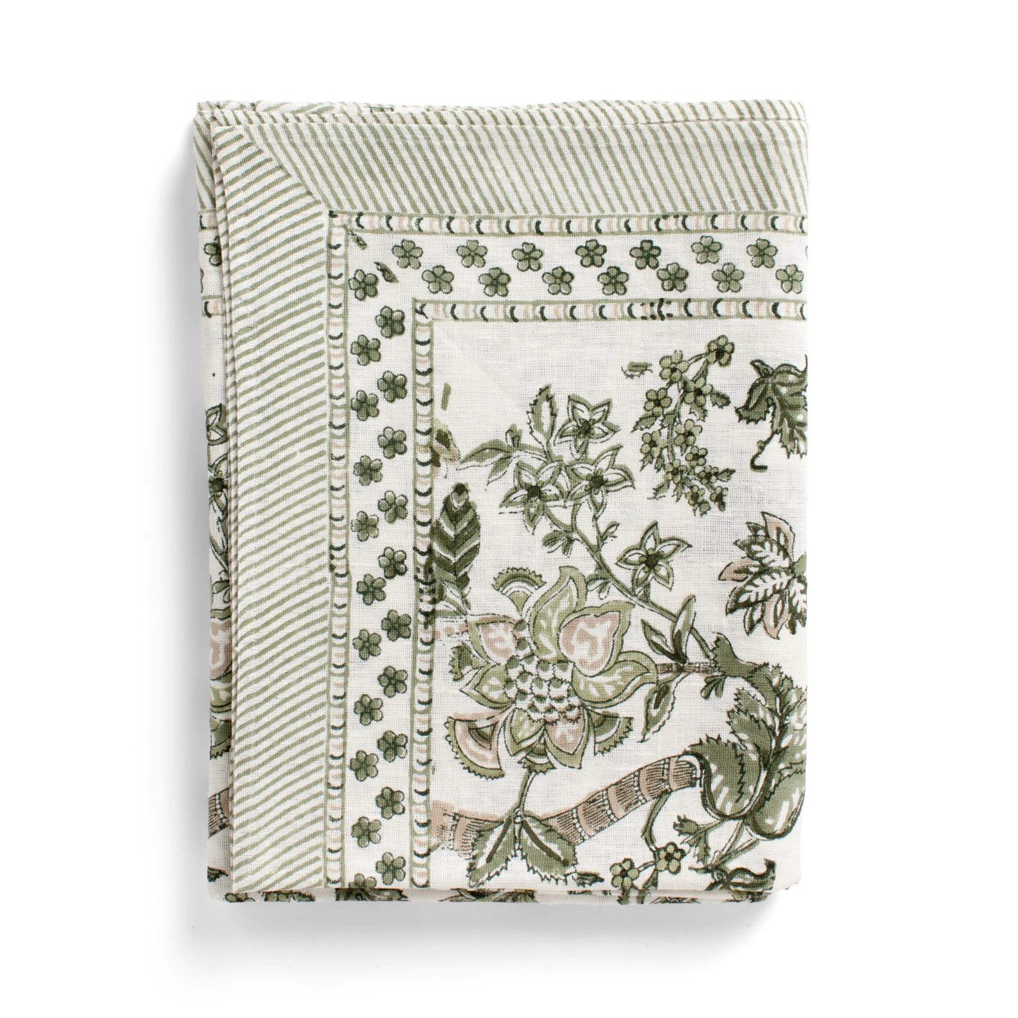 Linen Tablecloth Floral Design - Olive