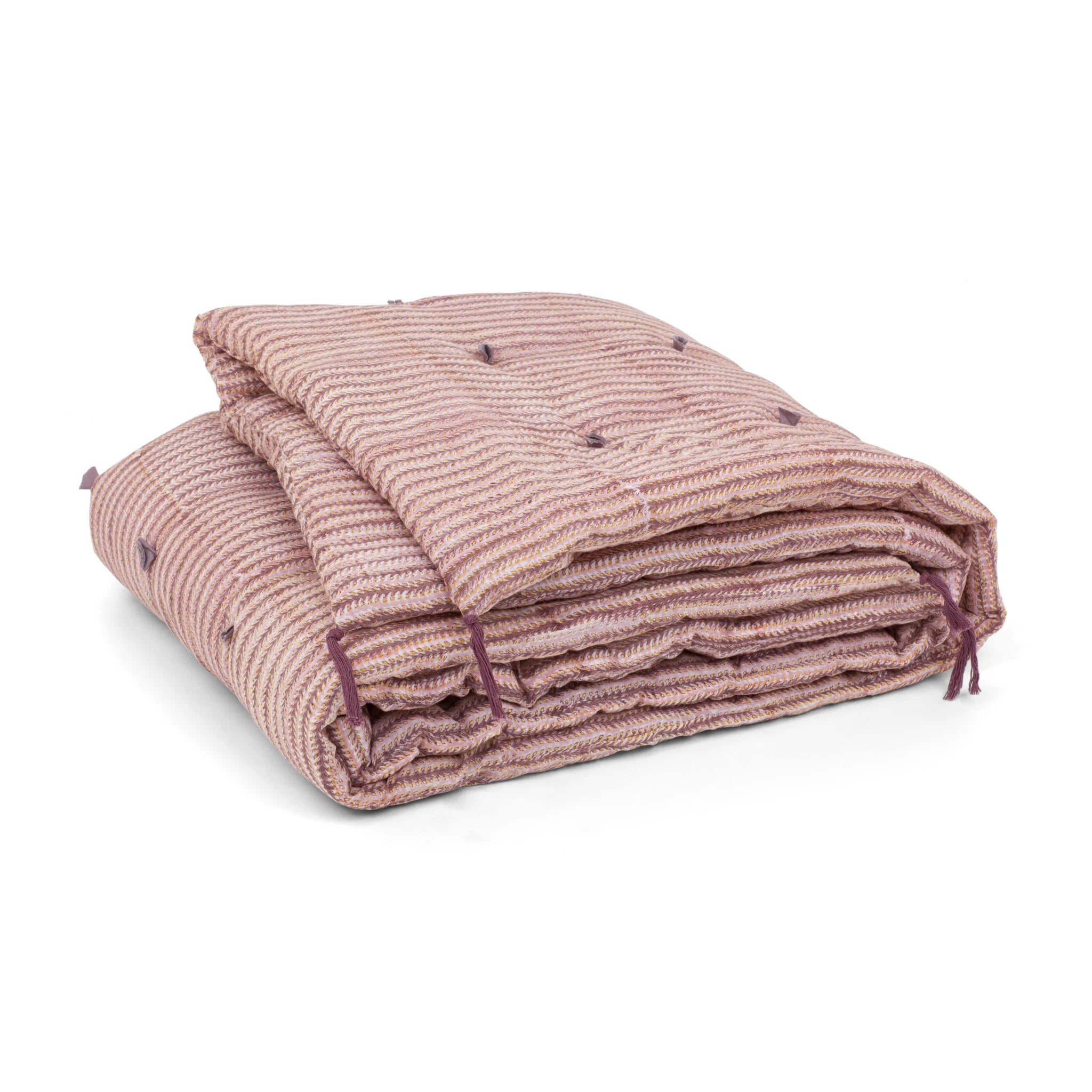 Cotton Quilted Throw Leaf Design - Fuchsia Rose