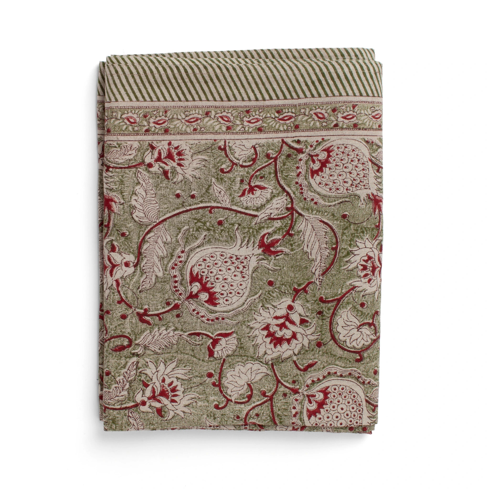 Linen Tablecloth Pomegranate Design - Green