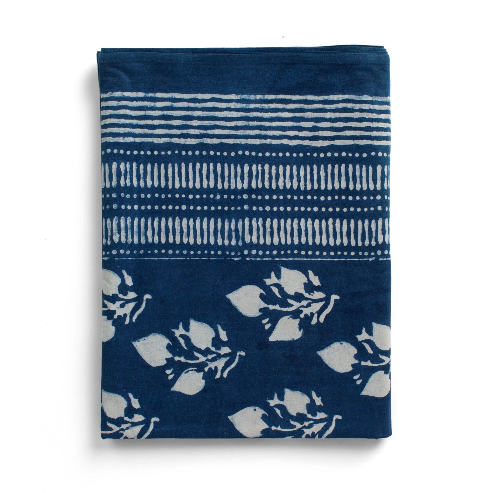 Cotton Tablecloth Indigo - Leaf Design