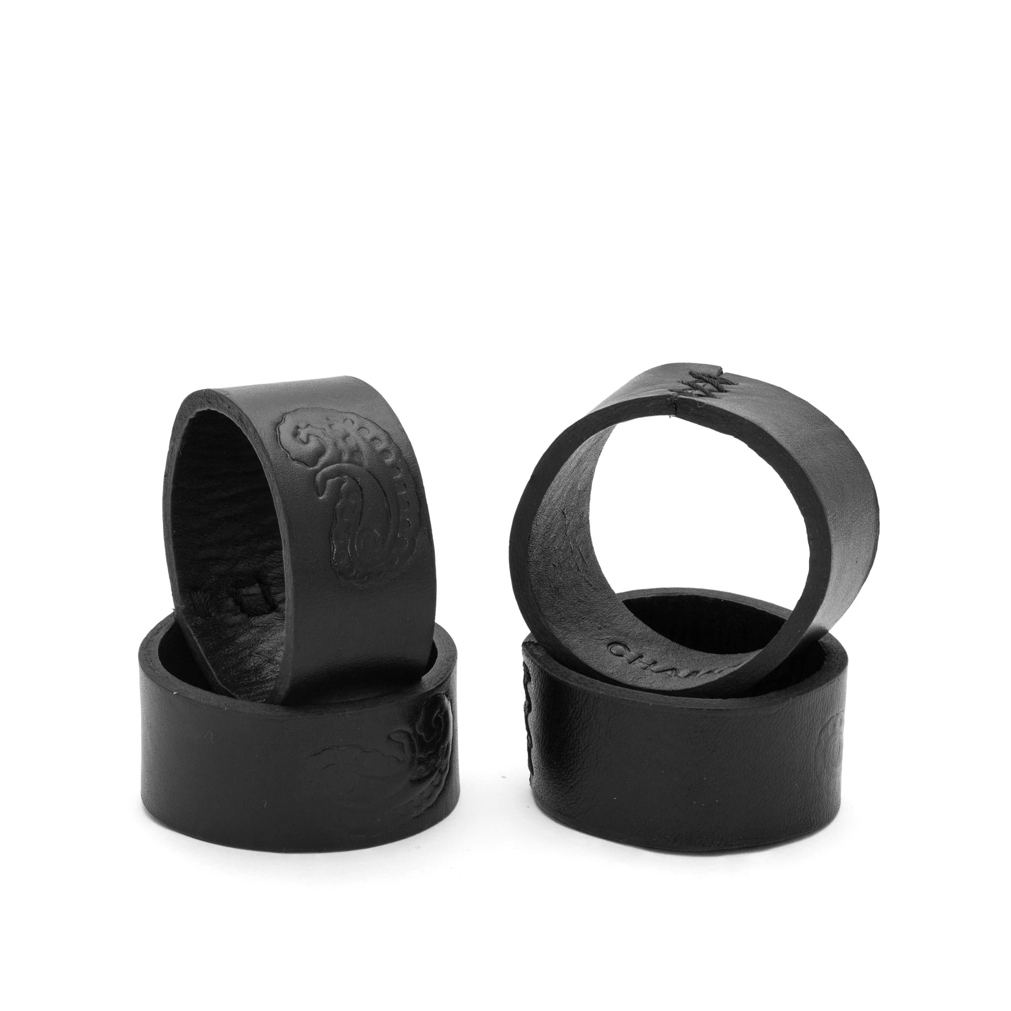 Napkin Ring Embossed Leather - Black Set of 4