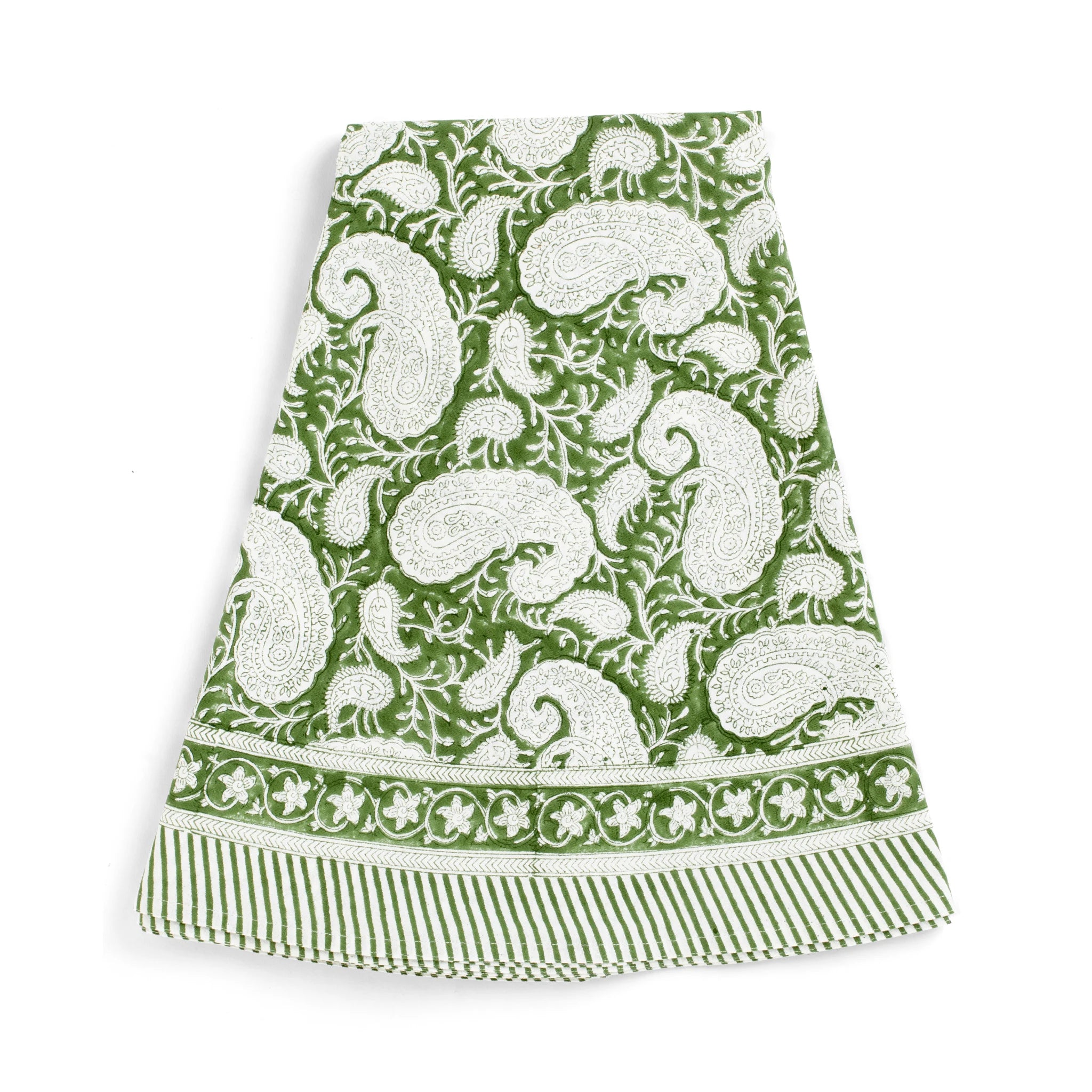 Cotton Tablecloth Big Paisley Design - Forest Green