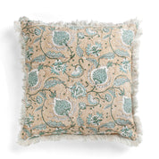 Cotton Cushion Cover Pomegranate Design with frayed edge - Beige