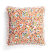 Cotton Cushion Cover Pomegranate Design with frayed edge - Orange