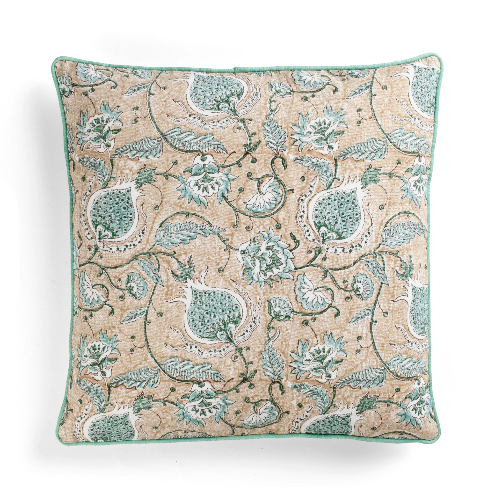 Cotton Cushion Cover Pomegranate Design with piping - Beige