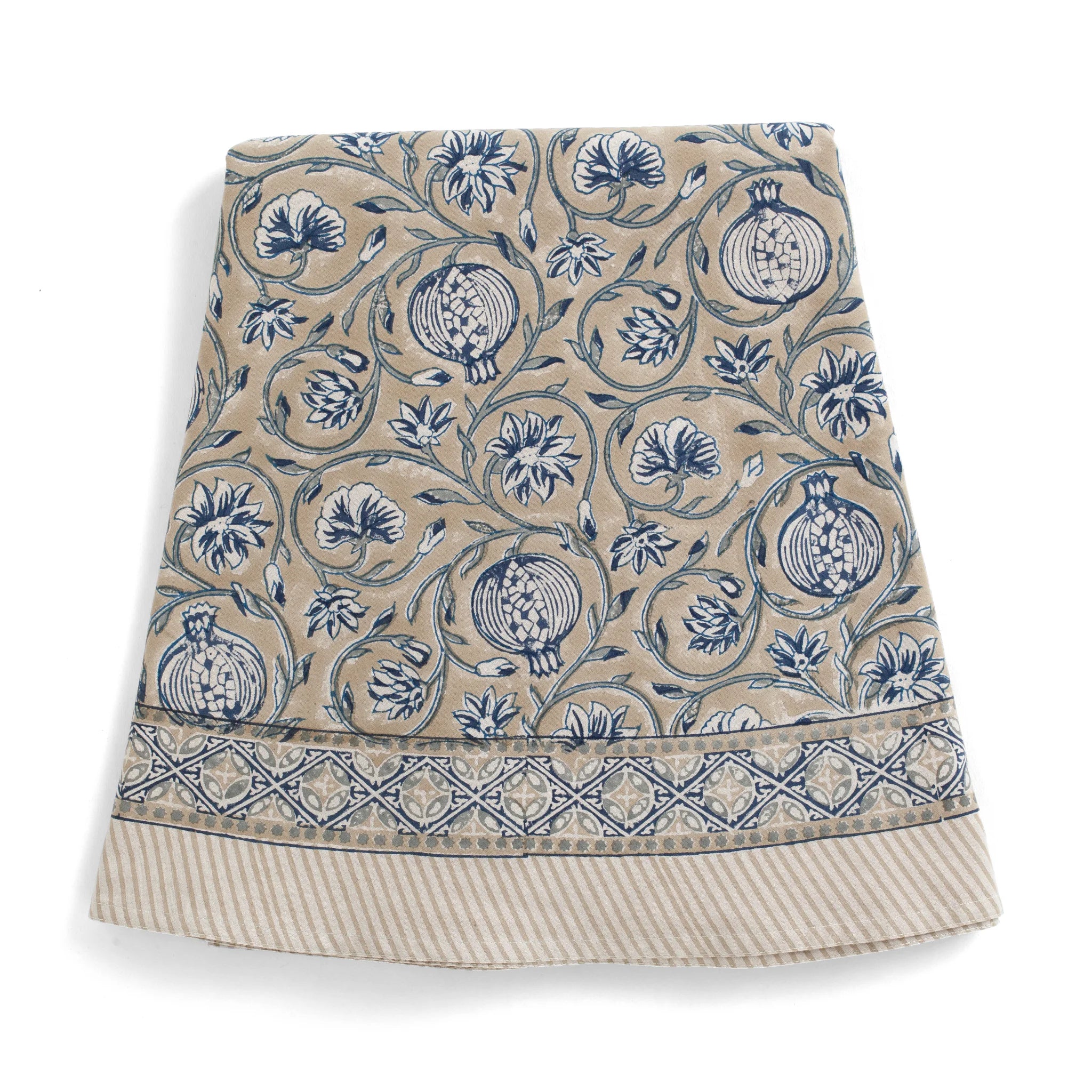 Cotton Tablecloth Tangier Pomegranate - Beige and Blue
