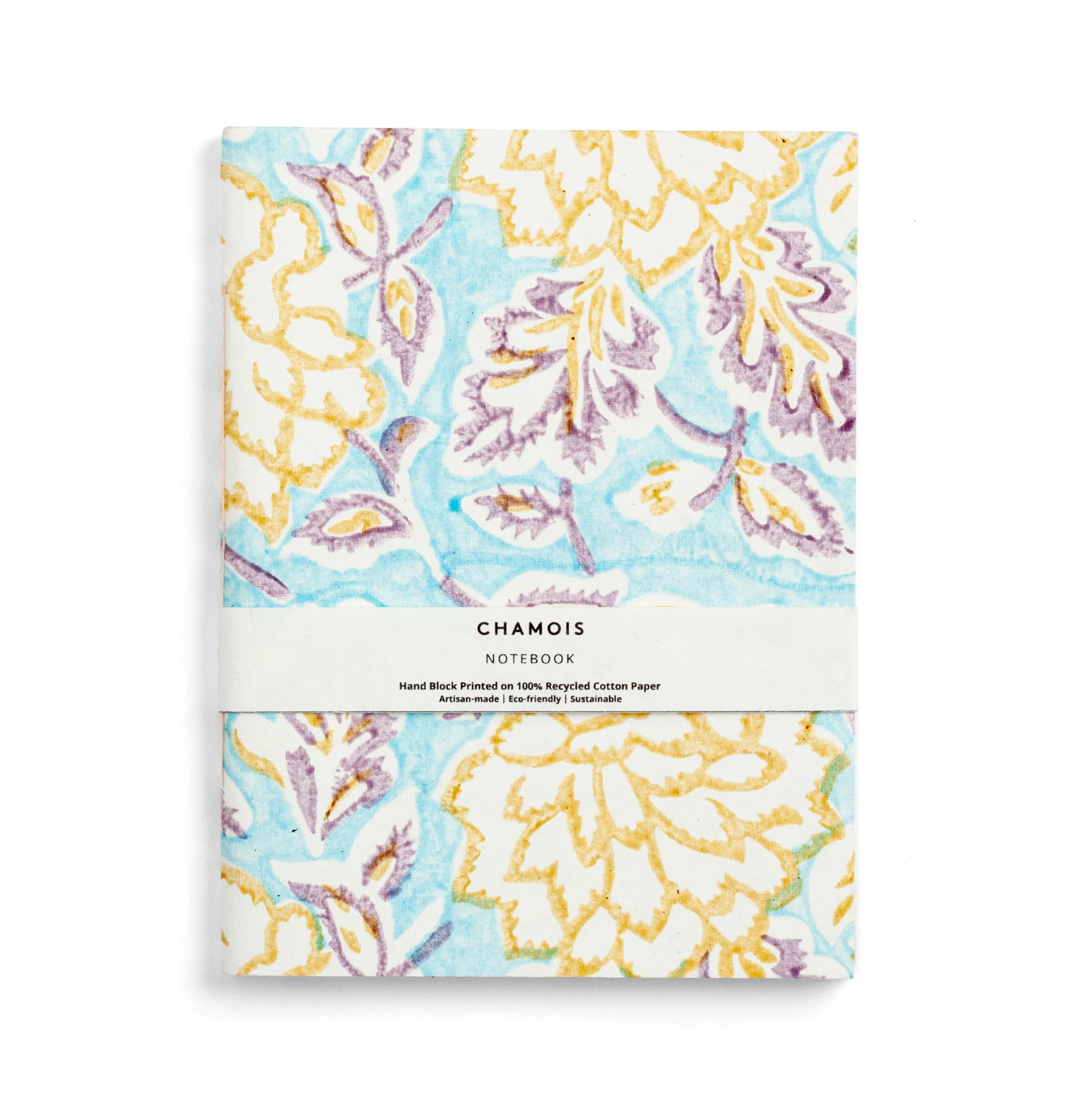 Hand block printed notebook - Aqua/Gold/Lilac