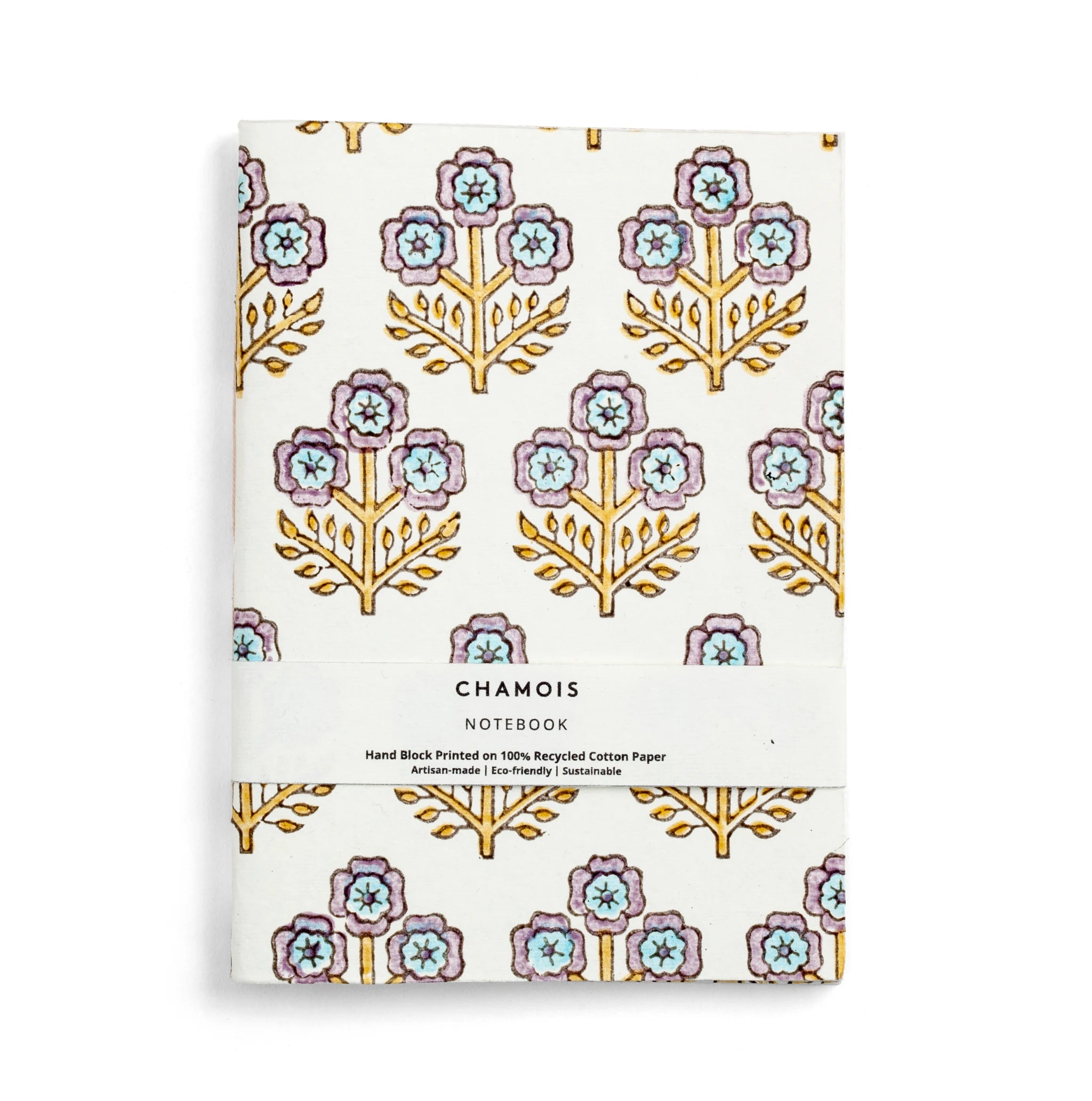 Hand block printed notebook - Aqua/Gold/Lilac