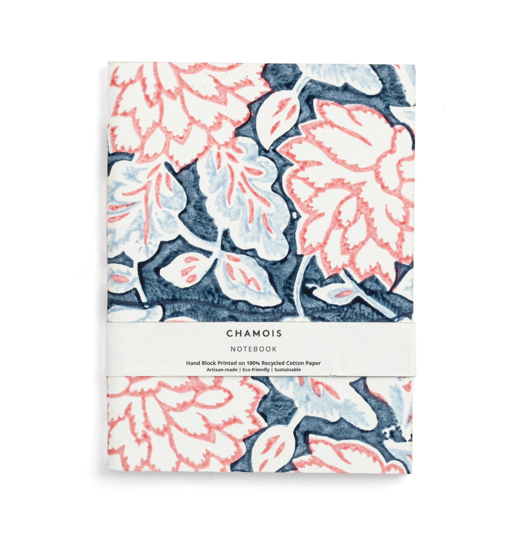 Hand block printed notebook - Blue/Red