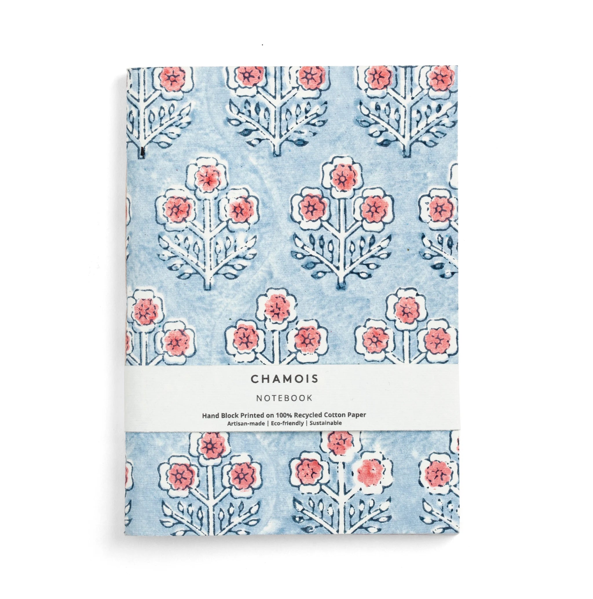 Hand block printed notebook - Blue/Red