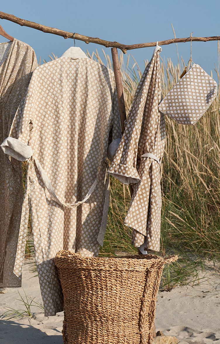 Cotton Reversible Kimono Long Medallion Design - Light Brown