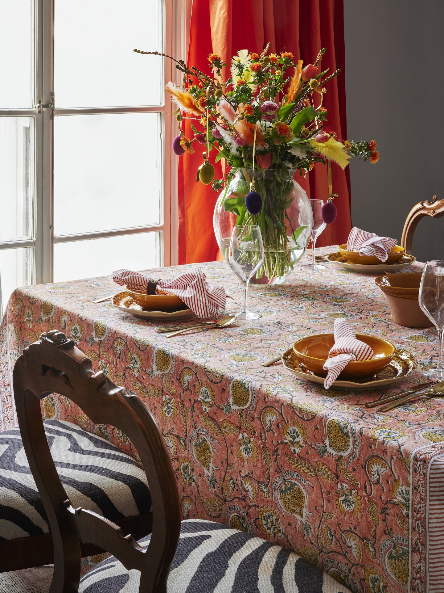 Cotton Tablecloth Pomegranate Design - Orange