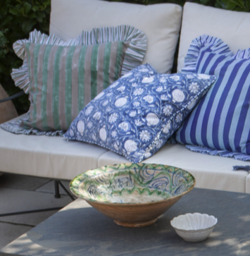 Cotton Cushion Cover with piping Tangier Pomegranate - Blue