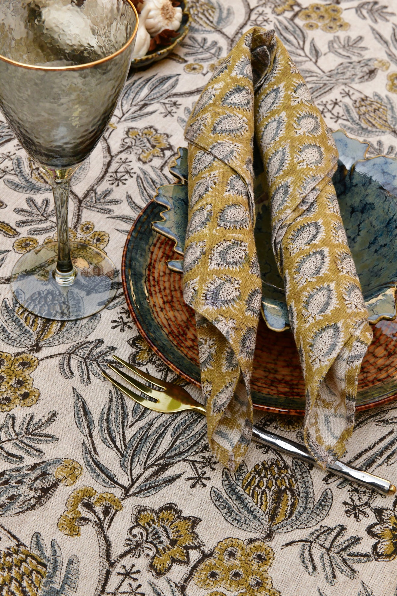 Linen Napkin Cypress Parrot - Ochre - PRE ORDER FOR SPRING