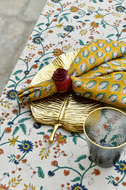 Cotton Napkin Samode Butti - Ochre & Blue - PRE ORDER FOR SPRING