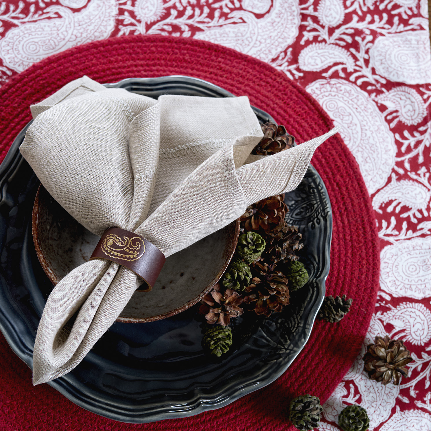 Deluxe Linen Napkin with Embroidered Edge - Natural Beige