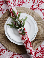 Cotton Tablecloth Big Paisley Design - Red