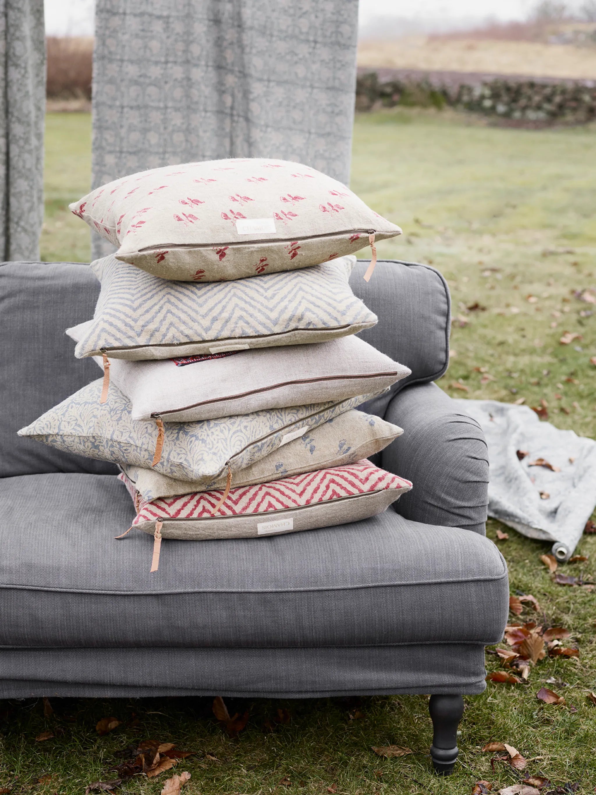 Linen Cushion Cover Chevron Design - Blue