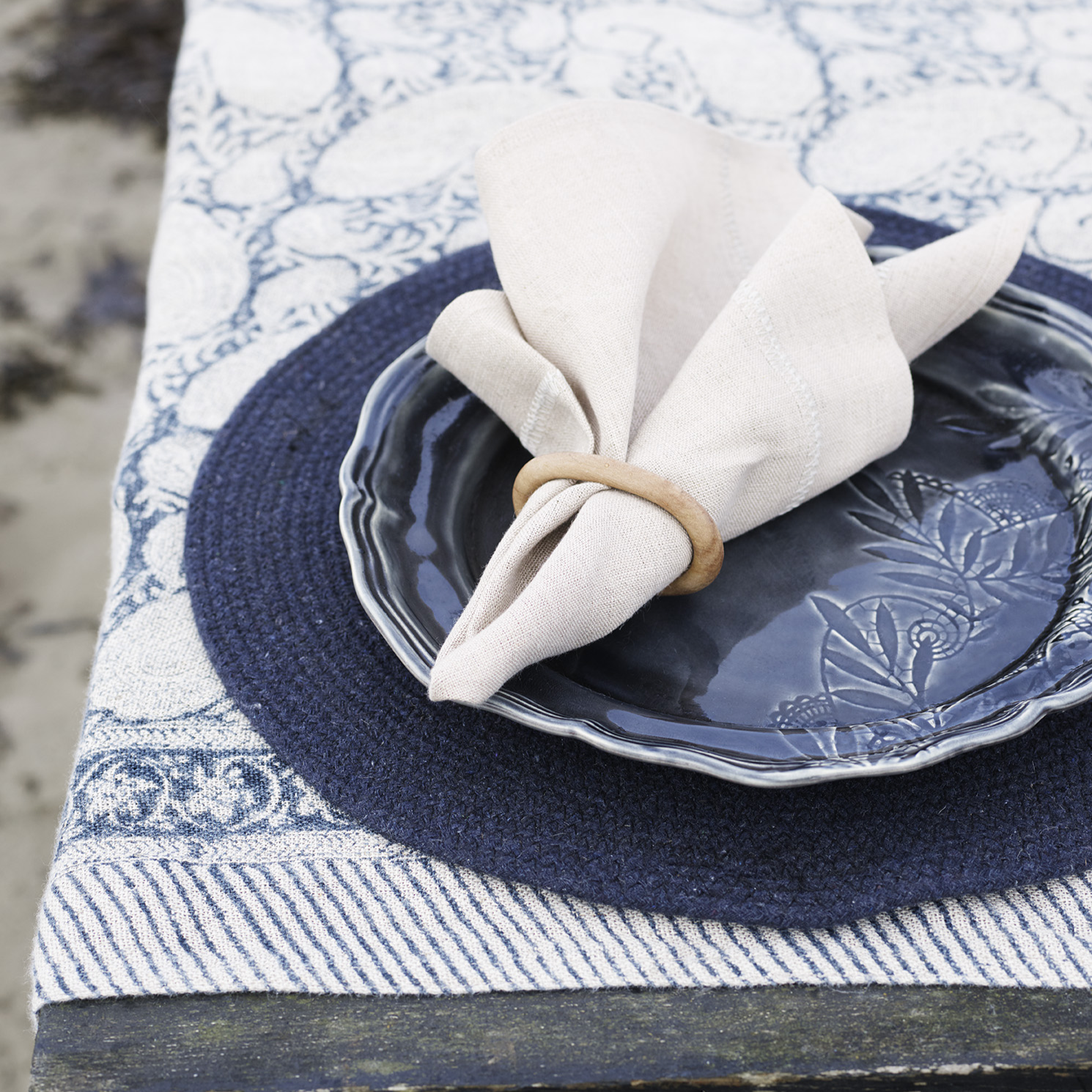 Deluxe Linen Napkin with Embroidered Edge - Natural Beige