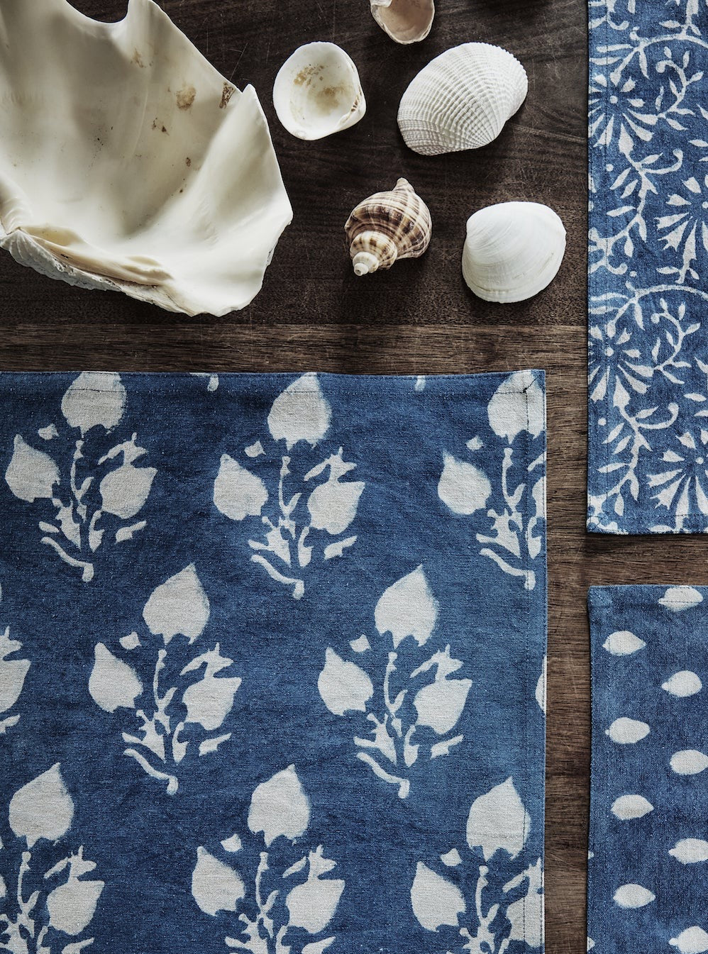 Cotton Placemat Indigo - Leaf Design