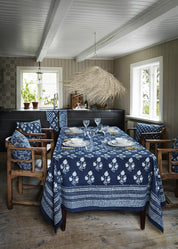 Cotton Tablecloth Indigo - Leaf Design