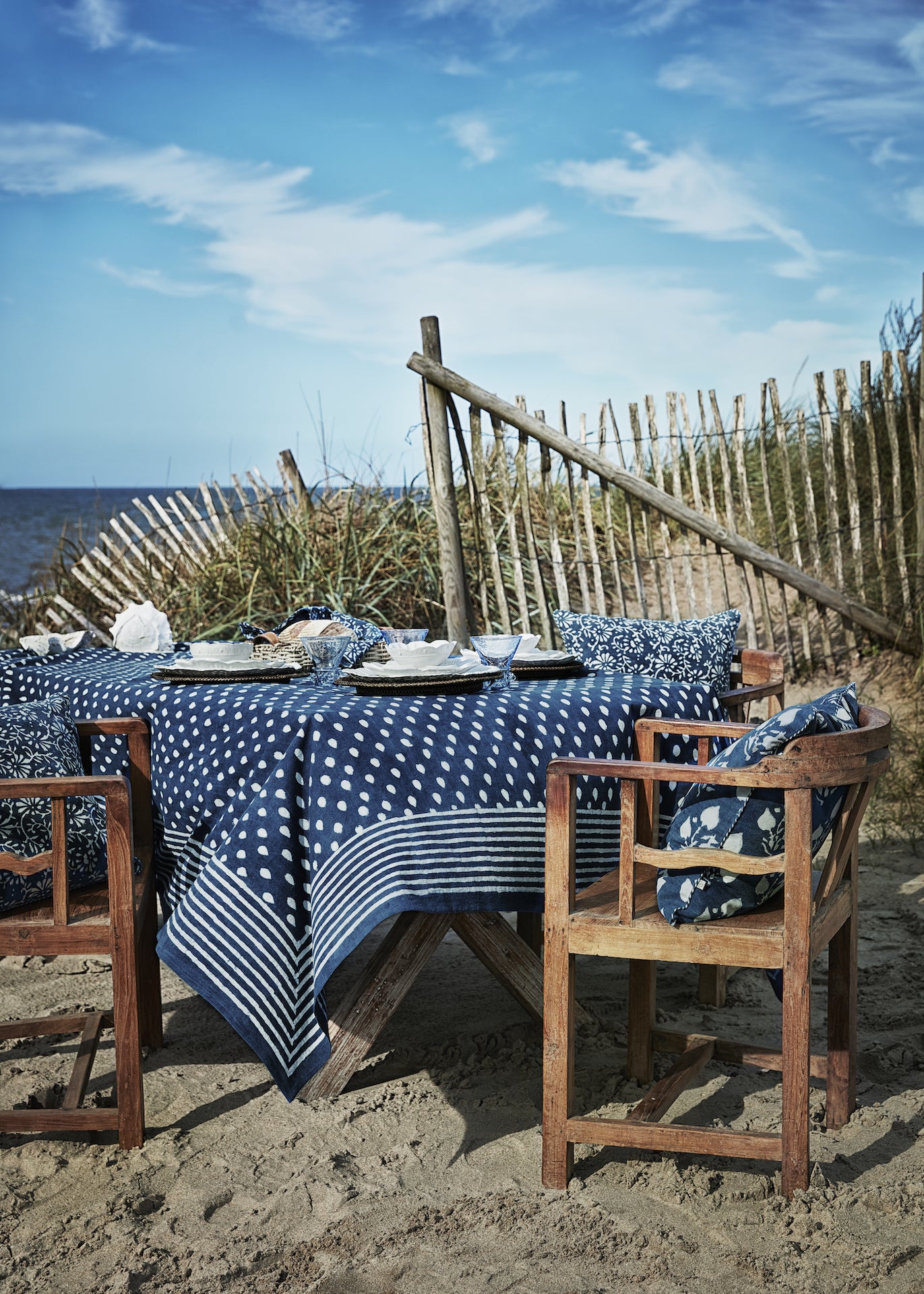 Cotton Tablecloth Indigo - Drop Design