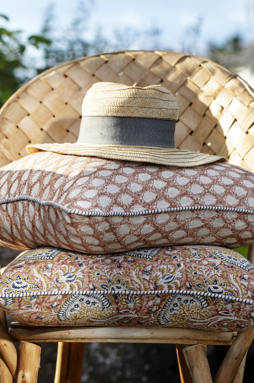 Linen Cushion Cover Oriental Design - Mustard