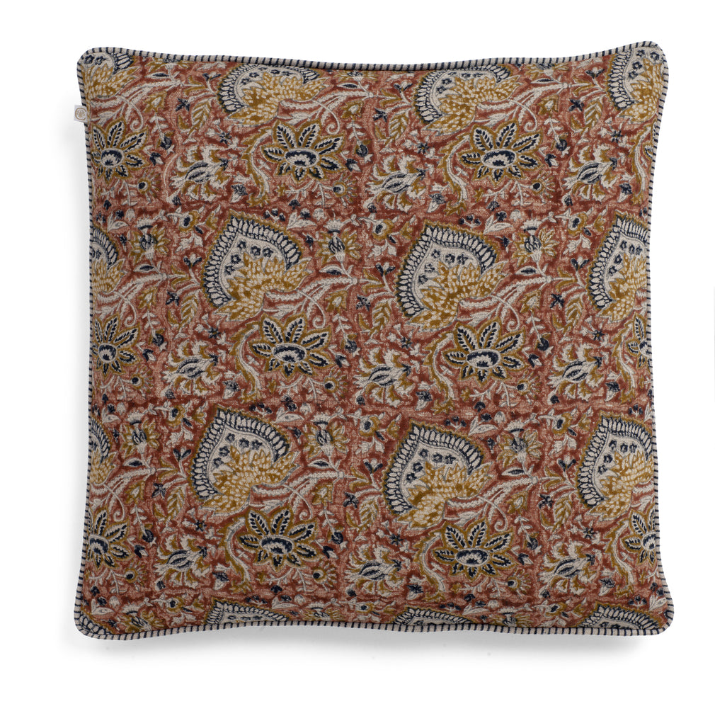 Linen Cushion Cover Oriental Design - Mustard