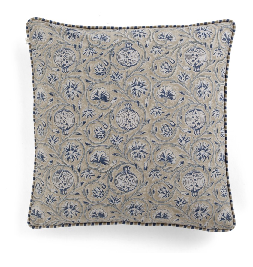 Cotton Cushion Cover Tangier Pomegranate Design - Beige & Blue