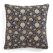 Cotton Cushion Cover Tangier Pomegranate Design - Dark Blue & Ochre