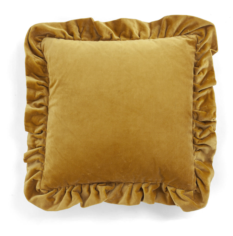 Velvet Cushion Covers with Ruffle - Ochre