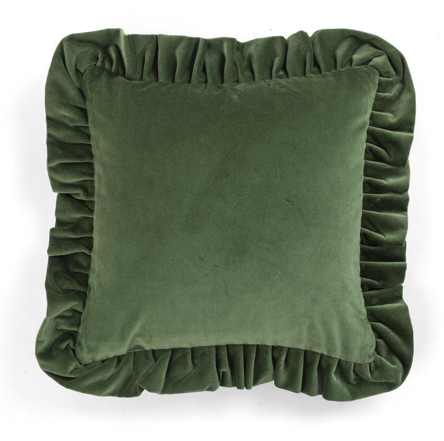 Velvet Cushion Covers with Ruffle - Green