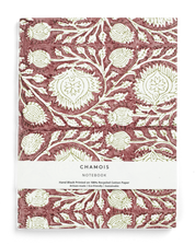 Hand block printed notebook - Red/Green